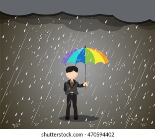 man holding umbrella in rainy season
