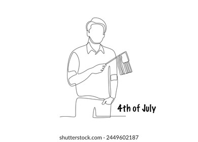 Man holding a united states flag. 4th of july one-line drawing