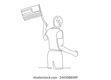 Man holding a united states flag. 4th of july concept one-line drawing