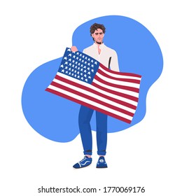 man holding usa flag 4th of july american independence day celebration concept full length vector illustration