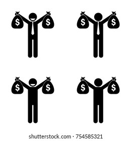 Man holding USD money bags set