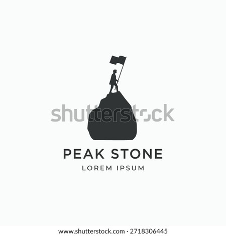 Man holding victory flag on top of stone rock logo icon design vector illustration