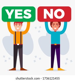 man holding voting yes no signboard vector illustration
