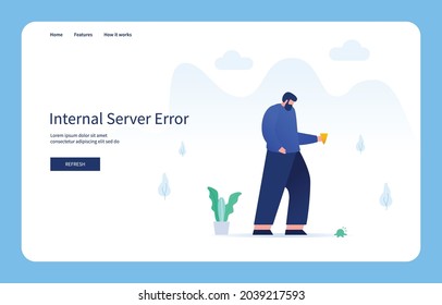 Man Holding Waffle Cone Looking At Falling Ice Cream. Internal Server Error For Websites And Mobile Sites. Empty State