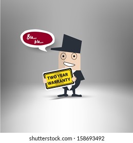 Man holding warranty board