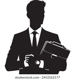 a man holding a watch that says " he is holding a briefcase " with white background