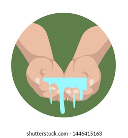 Man holding an  water in his palms, vector illustration,flat style