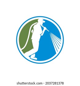 man holding water hose vector illustration