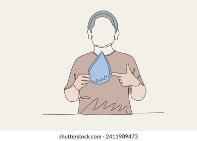 A man holding a water poster. world water day one-line drawing