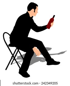 Man holding wine bottle, vector 