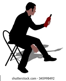 Man holding wine bottle, vector 