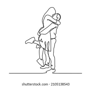 Man holding woman and kissing her one line illustration