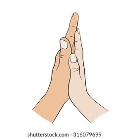 Man holding woman's hand. Relationship. Hand language icon.