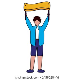 man holding a wooden board vector illustration