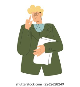 Man holding a work paper. Business person vector concept illustration 