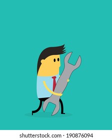 man holding wrench,cartoon vector