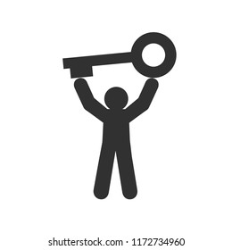 man holds a big key. monochrome icon 