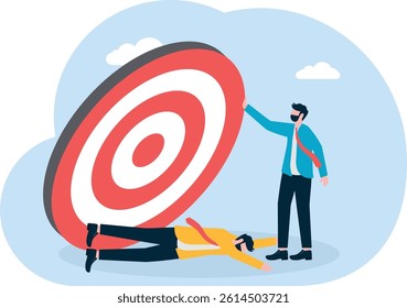 A man holds a big target as hard as he can, an illustration of dreaming big.

