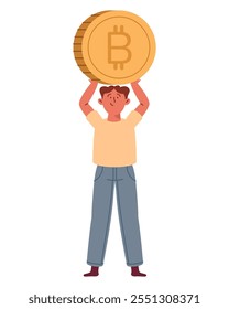 man holds a bitcoin isolated design