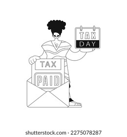Man holds calendar and letter notifying taxesillustrated as vector in linear style.