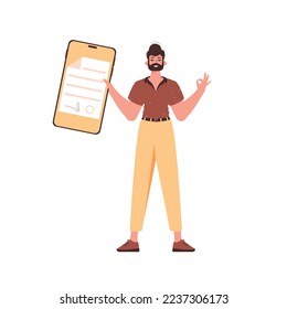 A man holds a contract or document in his hands. Data protection concept. Smart contract. Modern trendy style.