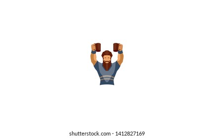 man holds a cup in his hands. hipster raised his hands with a mug. - vector