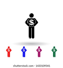 man holds a dollar coin multi color icon. Elements of finance set. Simple icon for websites, web design, mobile app, info graphics