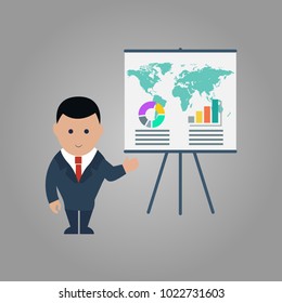 Man holds an economic seminar a vector illustration.