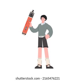 A man holds an electronic cigarette in his hands. Flat style. Isolated on white background. Vector illustration.