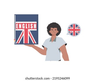 A man holds an English dictionary in his hands. The concept of learning English. Isolated. Trendy flat style. Vector illustration.