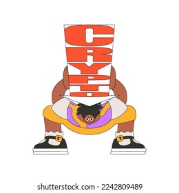 A man holds a falling cryptocurrency. funny character.