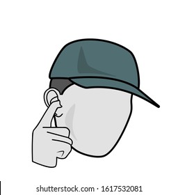man holds a finger in his ear. poor audibility. covers ears from noise. vector illustration.