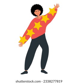 Man holds a five star rating. Simple flat design.