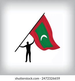 A man holds the flag of MALDIVES in the air. Vector flag waving. National day realistic flag illustration.