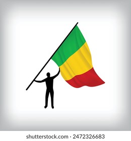A man holds the flag of MALI in the air. Vector flag waving. National day realistic flag illustration.