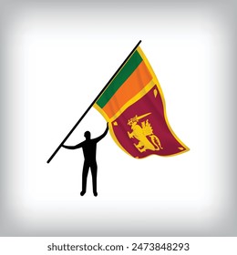 A man holds the flag of SRI LANKA in the air. Vector flag waving. National day realistic flag illustration.