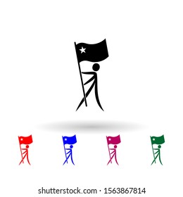 Man holds the flag of the ussr multi color icon. Simple glyph, flat vector of communism capitalism icons for ui and ux, website or mobile application