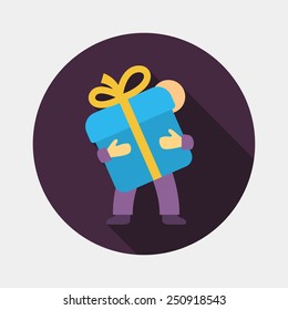 Man holds a gift box icon with bow.