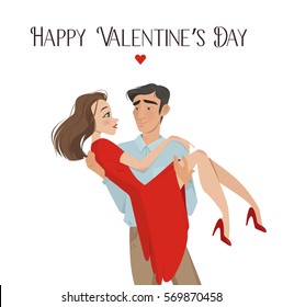 Man holds girl in his arms. Lovers. Valentine's Day,14 february. Cartoon style. Boy and girl. A declaration of love. Romance. feelings, a pair of lovers