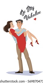 Man holds girl in his arms. Lovers. Valentine's Day,14 february. Cartoon style. Boy and girl. A declaration of love. Romance. feelings, a pair of lovers