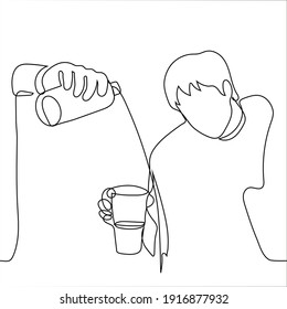 man holds a glass into which another man pours a drink from a bottle, but it does not fall. a man pours water past a glass to another man.Concept of being out of topic, irrelevant, social awkwardness,