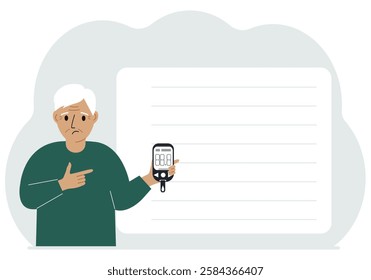 Man holds a glucometer in his hand. The concept of blood sugar control, diabetic.