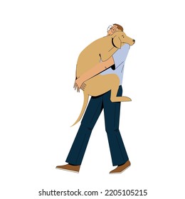 A man holds a grown pet in his arms.