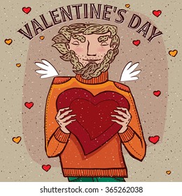 Man holds heart - Valentines day concept. Vector illustration