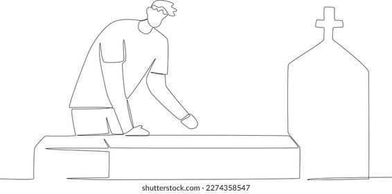 A man holds his brother's funeral  One line drawing