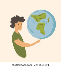 The man holds his Eart in his hands. Day Eart Eco.Vector symbols of love Eart  .