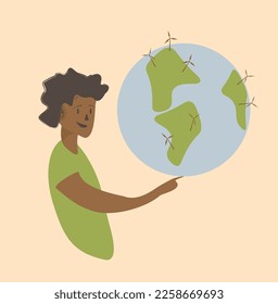 The man holds his Eart in his hands. Day Eart Eco.Vector symbols of love Eart  .