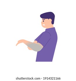 A Man Holds His Hand Because He Feels Tingling Or Paresthesia, Weakness, Numbness, Like Being Pricked By A Needle. The Expressions On People's Faces. Flat Style. Vector Design Element