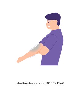 A Man Holds His Hand Because He Feels Tingling Or Paresthesia, Weakness, Numbness, Like Being Pricked By A Needle. The Expressions On People's Faces. Flat Style. Vector Design Element