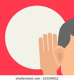 Man holds his hand near his ear and listening, vector illustration